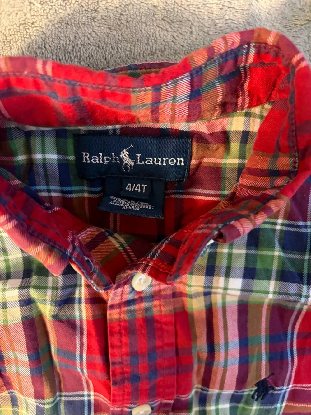 Ralph Lauren Red Plaid Button-Down Shirt with Green & Navy